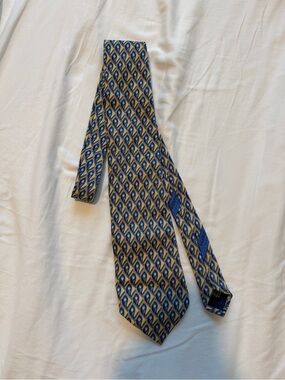 Men's Versace Blue and Tan Silk Tie